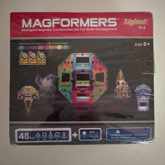 Magformers Lighted Building Set 48 Piece Neon LED Magnetic Toy Set Sealed New - Picture 1 of 5